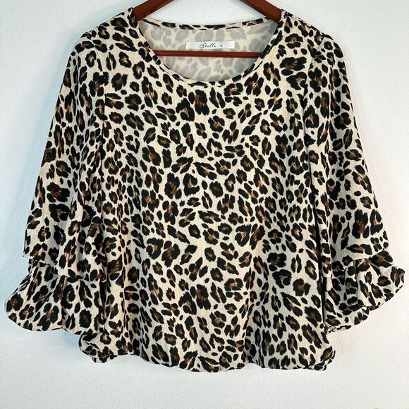 Stella Leopard Print Bubble Hem Bell Sleeve Blouse Womens 10 Preppy Mob Wife - Picture 1 of 8